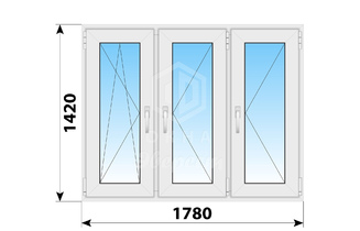Трехстворчатое пластиковое окно 1780x1420 ПO-П-П